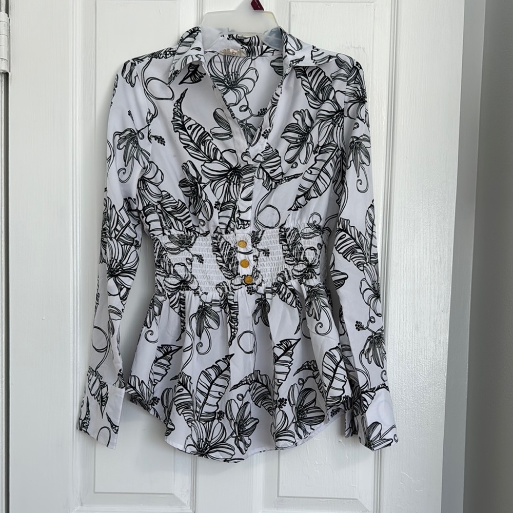 Floral Black and White Women's Top